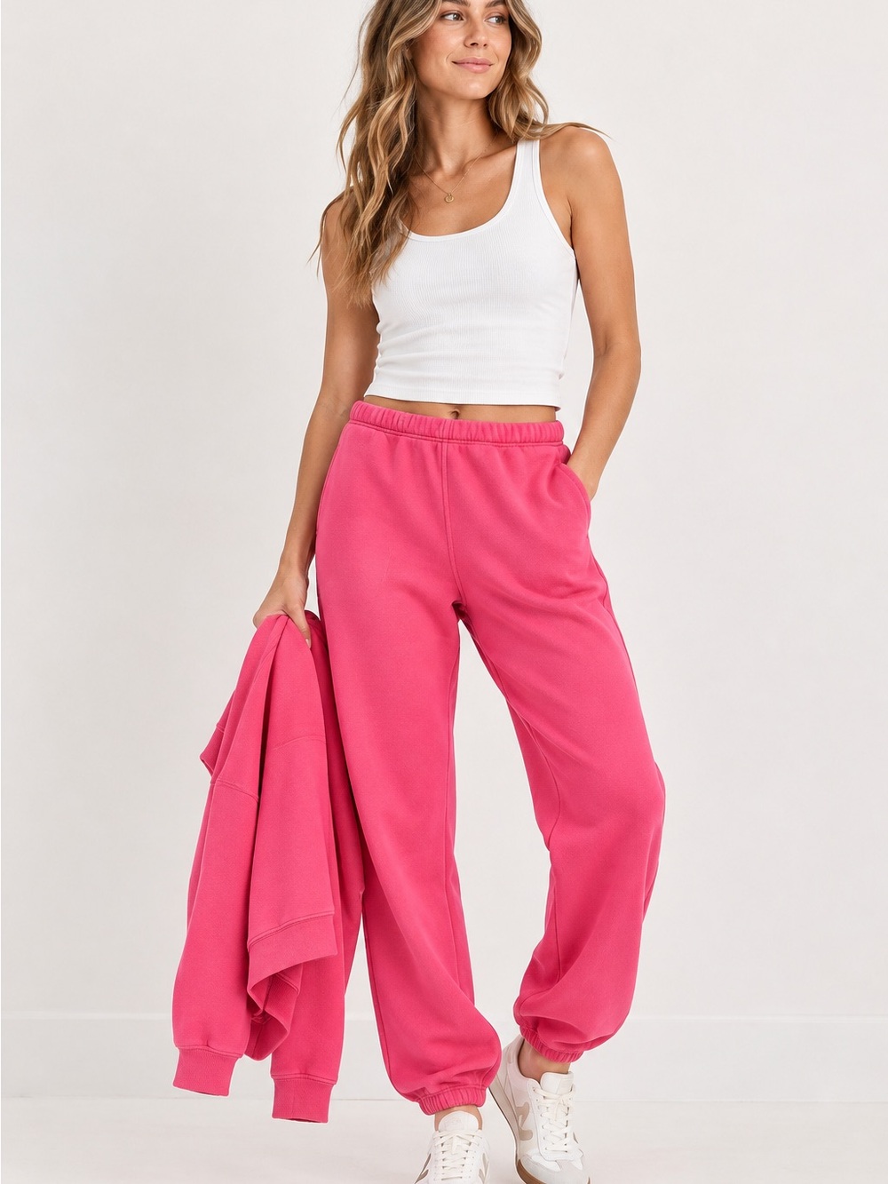 NWT Perfect White Tee Johnny French Terry Easy Jogger Sweatpant XS Pink